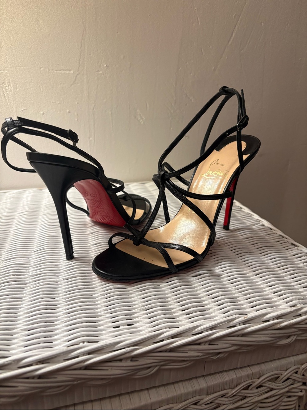 Christian Louboutin Black Strappy Red-Sole Stilettos